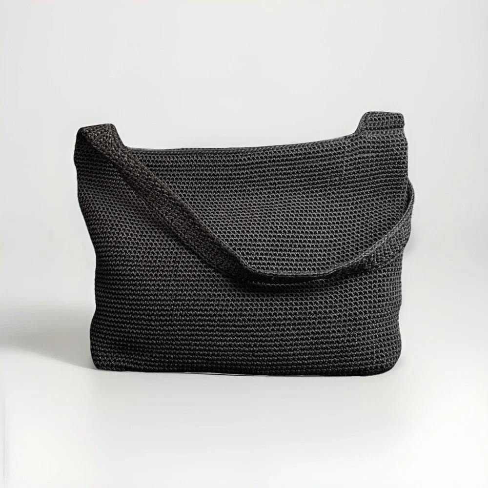 Vintage The Sak Black‎ Hobo Purse Shoulder Bag Woven Knit Rectangle Retro Y2K
